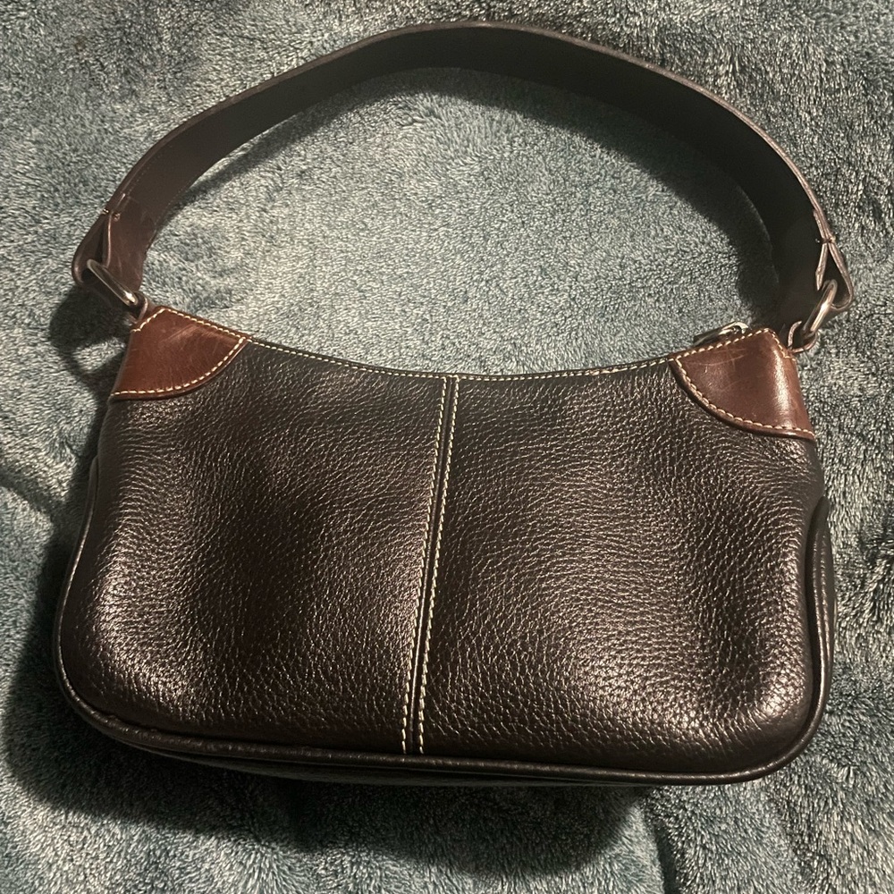 Dooney & Bourke Black Brown Pebbled Leather Zip Closure Small Hobo Shoulder Bag